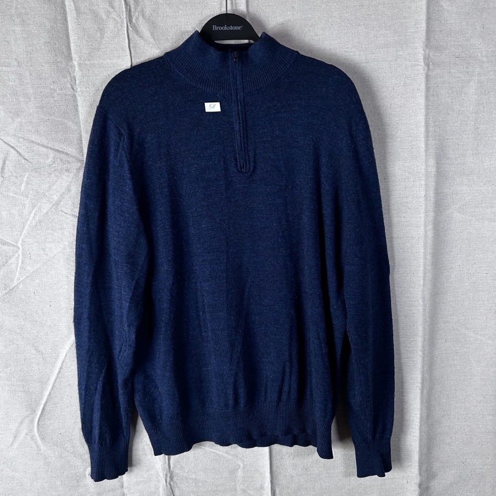 Tailorbyrd Mens Extra Fine Merino Wool Quarter Zip Sweater Navy Blue Large